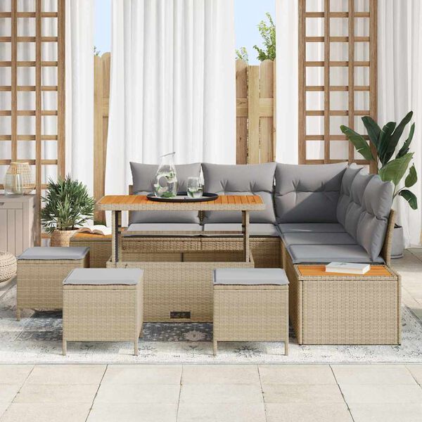 vidaXL Gar&eth;s&oacute;fa sett me&eth; p&uacute;&eth;i 9 pcs Drapplita&eth;ur Poly rattan