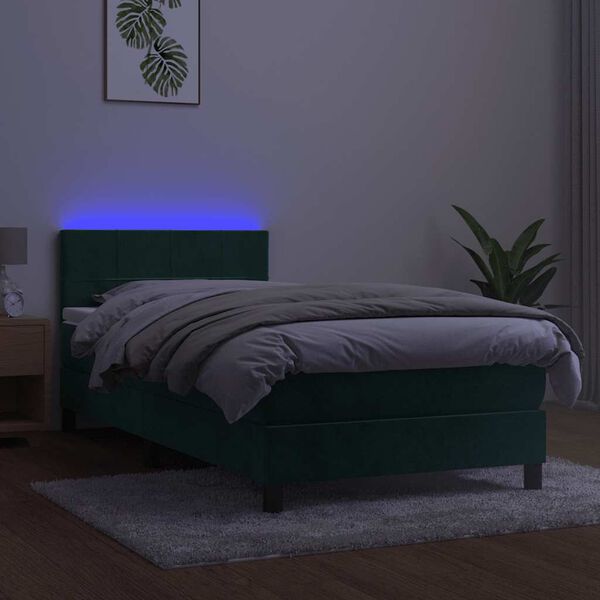 vidaXL H&oacute;lfa&eth; Springr&uacute;m me&eth; D&yacute;nu&LED D&ouml;kkgr&aelig;nt 90x190 cm Flauel