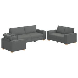vidaXL S&oacute;fi 3 pcs D&ouml;kk gr&aacute; 220 x 80 x 84 cm L&iacute;n-blanda&eth;ur efni