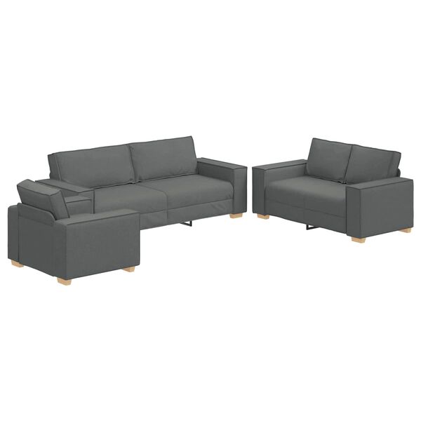 vidaXL S&oacute;fi 3 pcs D&ouml;kk gr&aacute; 220 x 80 x 84 cm L&iacute;n-blanda&eth;ur efni