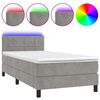 vidaXL H&oacute;lfa&eth; Springr&uacute;m me&eth; D&yacute;nu&LED Lj&oacute;sgr&aacute;tt 90x190 cm Flauel