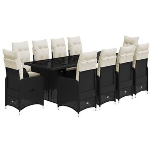vidaXL 11 Hluta B&iacute;str&oacute;sett me&eth; Sessum Svart P&oacute;l&yacute;rattan