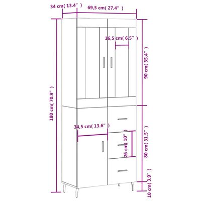 vidaXL Hár Skápur Svartur 69,5x34x180 cm Samsettur Viður