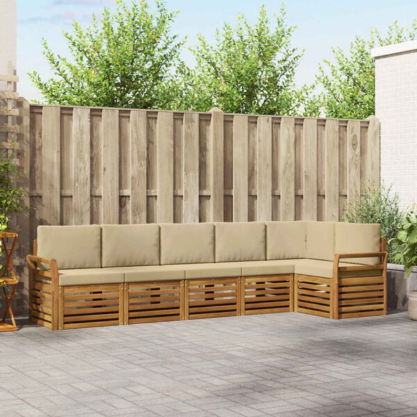 vidaXL S&oacute;fasett me&eth; p&uacute;&eth;i 6 pcs N&aacute;tt&uacute;rulegt og B&eacute;ig Hrein akas&iacute;utr&eacute;