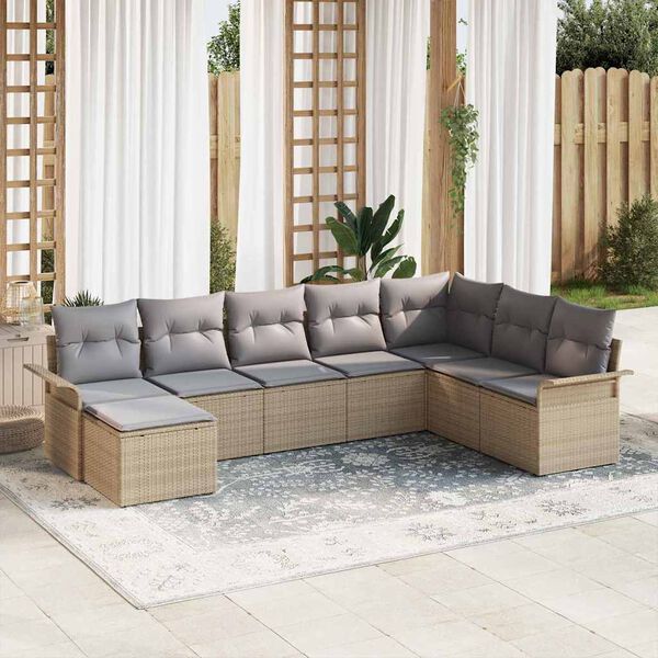 vidaXL Gar&eth;s&oacute;fa sett me&eth; p&uacute;&eth;i 8 pcs Drapplita&eth;ur Poly rattan