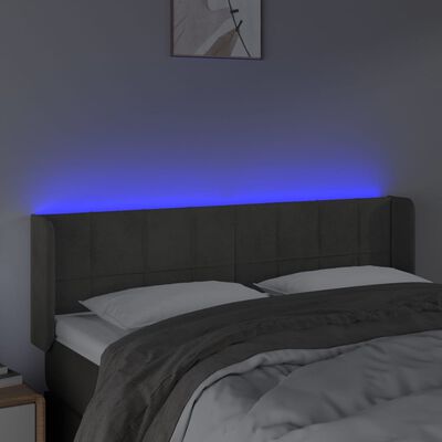 vidaXL LED Höfðagafl Dökkgrátt 147x16x78/88 cm Flauel