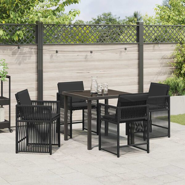 vidaXL Gar&eth;ur bor&eth;sett 5 pcs Svartur p&oacute;l&yacute;rattan