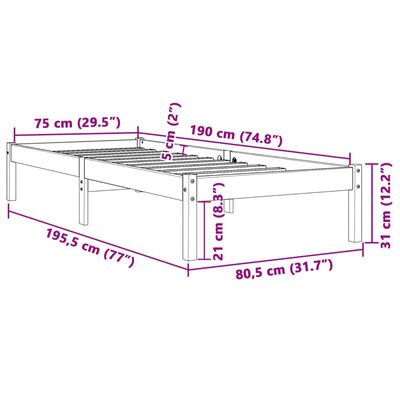 vidaXL Rúmgrind án Dýnu Vaxbrúnn 75x190 cm Gegnheil Fura