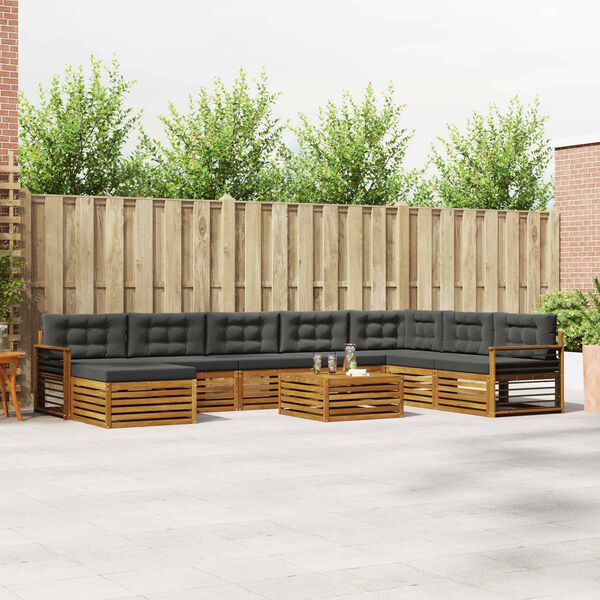 vidaXL S&oacute;fasett me&eth; p&uacute;&eth;i 9 pcs N&aacute;tt&uacute;rulegt og Antrac&iacute;t Hrein akas&iacute;utr&eacute;