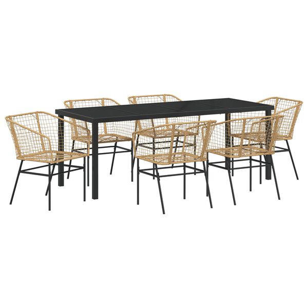vidaXL Gar&eth;ur bor&eth;sett 7 pcs Br&uacute;nn p&oacute;l&yacute;rattan