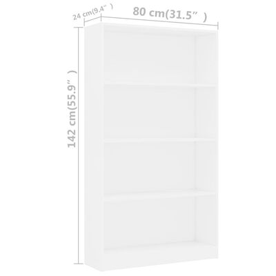 800909 vidaXL 4-Tier Book Cabinet White 80x24x142 cm Chipboard