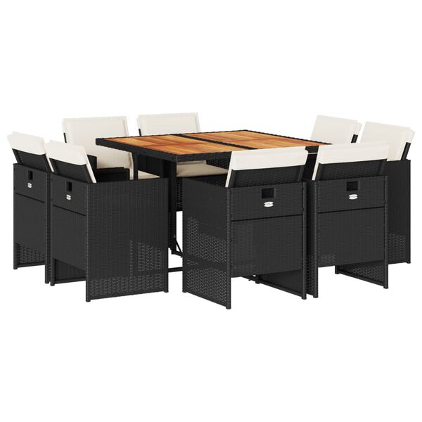 vidaXL 9 Stk. Gar&eth;h&uacute;sgagnasett me&eth; P&uacute;&eth;um P&oacute;l&yacute;rattan Svart