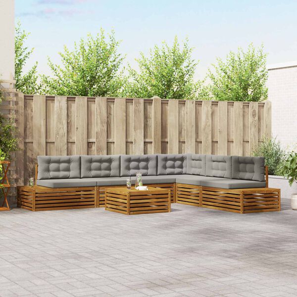 vidaXL &Uacute;ti s&oacute;fasett me&eth; p&uacute;&eth;i 7 Stykki N&aacute;tt&uacute;rulegt og Lj&oacute;st Gr&aacute;tt