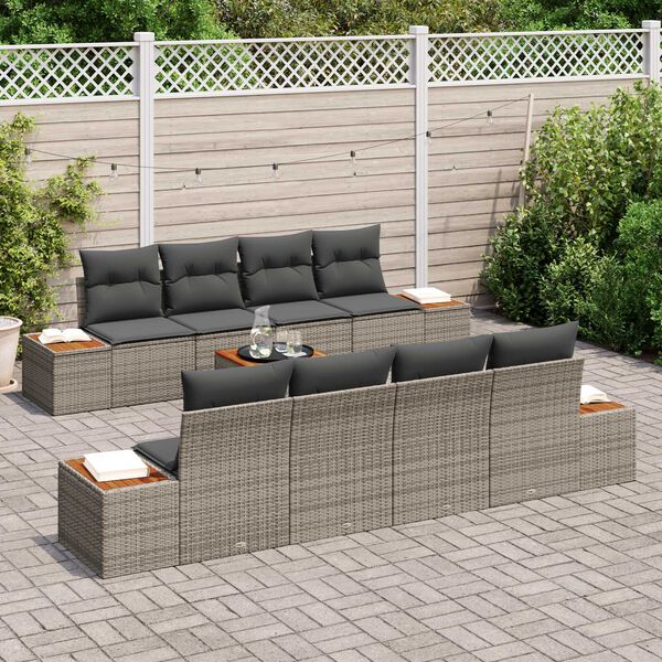 vidaXL Gar&eth;s&oacute;fa sett me&eth; p&uacute;&eth;i 9 pcs Gr&aacute;r Poly rattan
