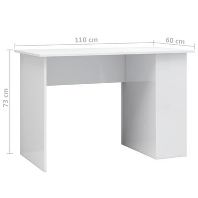800582 vidaXL Desk High Gloss White 110x60x73 cm Chipboard