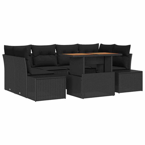 vidaXL Gar&eth;s&oacute;fa sett me&eth; geymslu 7 pcs Svartur Poly rattan