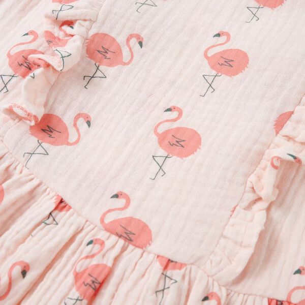 Krakkakjóll með Pífum Fölbleikur 116