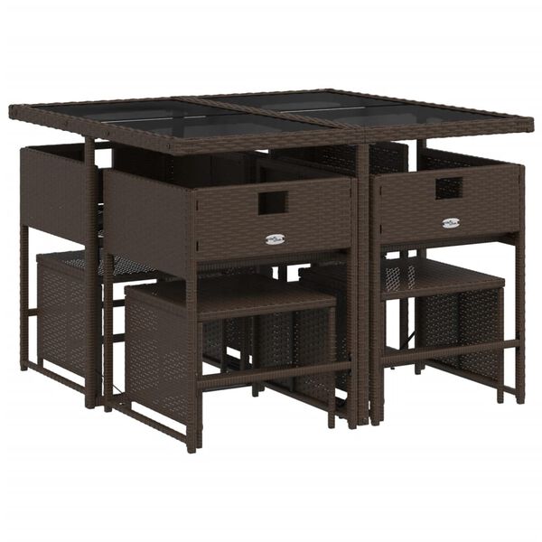 vidaXL 9 Parta Gar&eth;bor&eth;sett me&eth; Sessum Br&uacute;nt P&oacute;l&yacute;rattan