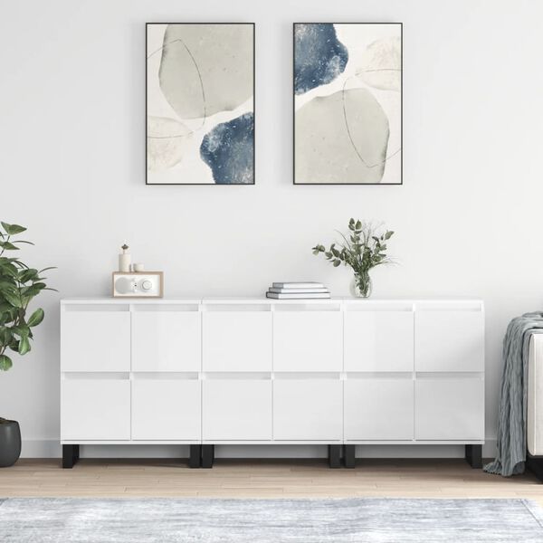 vidaXL Skenkir 3 stk. H&aacute;glans Hv&iacute;tur Samsettur Vi&eth;ur