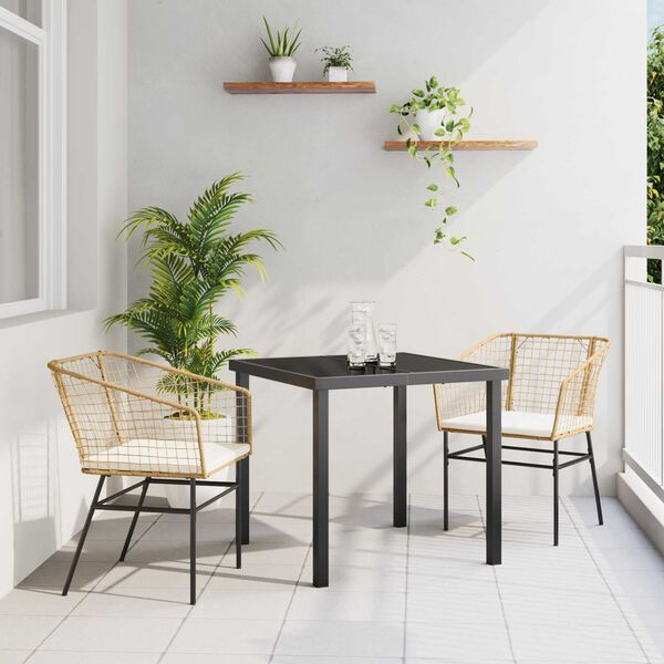 vidaXL Gar&eth;ur bor&eth;sett 3 pcs Br&uacute;nn p&oacute;l&yacute;rattan