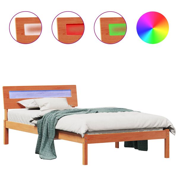 vidaXL Ramsv&iacute;k me&eth; h&ouml;fu&eth;gafl Vaxbr&uacute;nn 75 x 190 cm Solid furuhikk