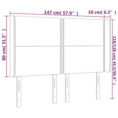 vidaXL Höfðagafl með Eyrum 147x16x118/128 cm Svört Efni