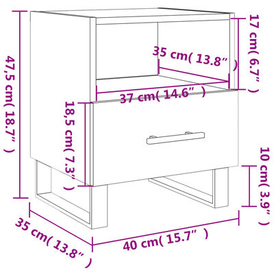 vidaXL Náttborð 2 stk. Sonoma Eik 40x35x47,5 cm Samsettur Viður