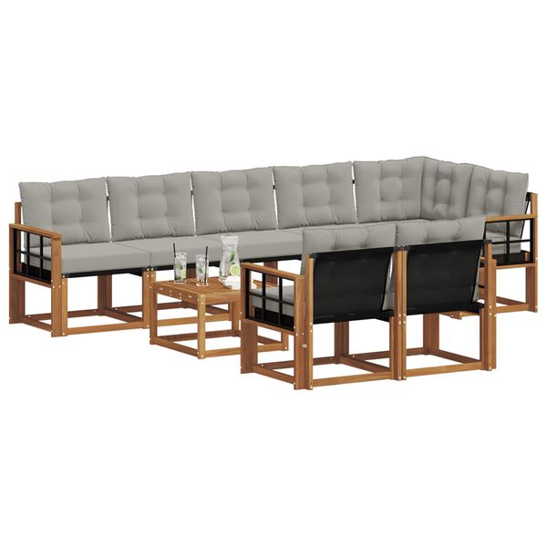 vidaXL &Uacute;ti s&oacute;fasett me&eth; p&uacute;&eth;i 9 pcs N&aacute;tt&uacute;rulegt og Lj&oacute;st Gr&aacute;tt