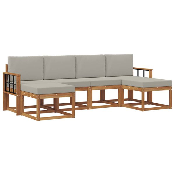 vidaXL &Uacute;ti s&oacute;fasett me&eth; p&uacute;&eth;i 6 pcs N&aacute;tt&uacute;rulegt og Lj&oacute;st Gr&aacute;tt