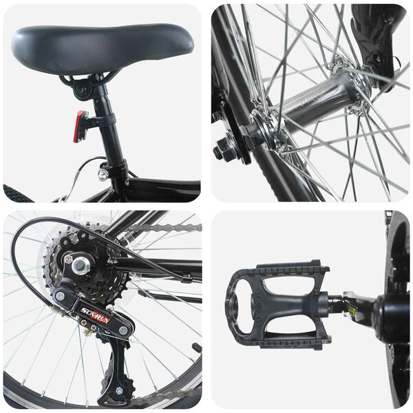 vidaXL Barnahj&oacute;l 20 Tommur 6-Speed fyrir 6-11 &aacute;ra Svartur