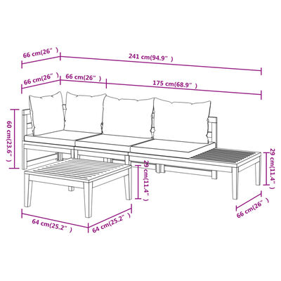 vidaXL 3 stykki garðsetustofusett með dökkgráum púðum Acacia Wood