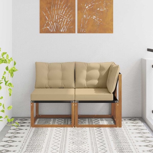 vidaXL &Uacute;tistrokkur mi&eth;- og hornsofa me&eth; p&uacute;&eth;i 2 Stykki N&aacute;tt&uacute;rulegur