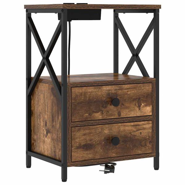 vidaXL Noat&ouml;flu sk&aacute;pur Rau&eth;-eik 40 x 31 x 60 cm Samsettur vi&eth;ur