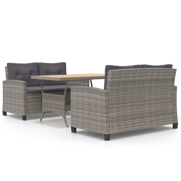 vidaXL 3 Hluta Garðborðstofusett með Gráum Sessum Pólýrattan