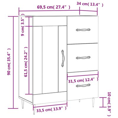 vidaXL Skenkur Svartur 69,5x34x90 cm Samsettur Viður