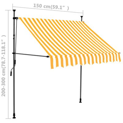 vidaXL Handvirk Útdraganleg Markísa með LED 150cm Hvít og Appelsínugul