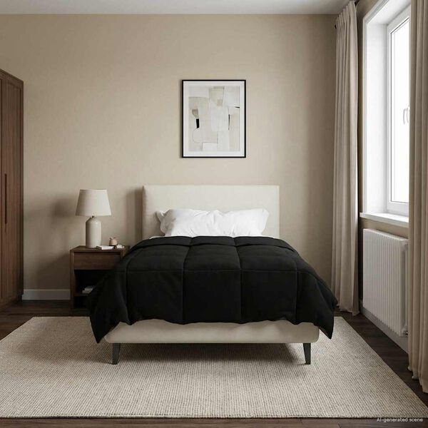 vidaXL Vetrar s&aelig;ng S&iacute;&eth;la&eth; Svartur 135 x 220 cm M&iacute;kr&oacute;f&iacute;ber