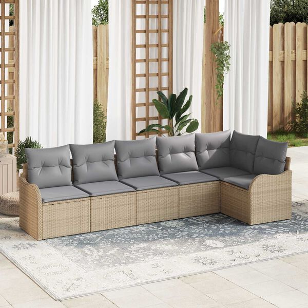 vidaXL Gar&eth;s&oacute;fa sett me&eth; p&uacute;&eth;i 6 pcs Drapplita&eth;ur Poly rattan