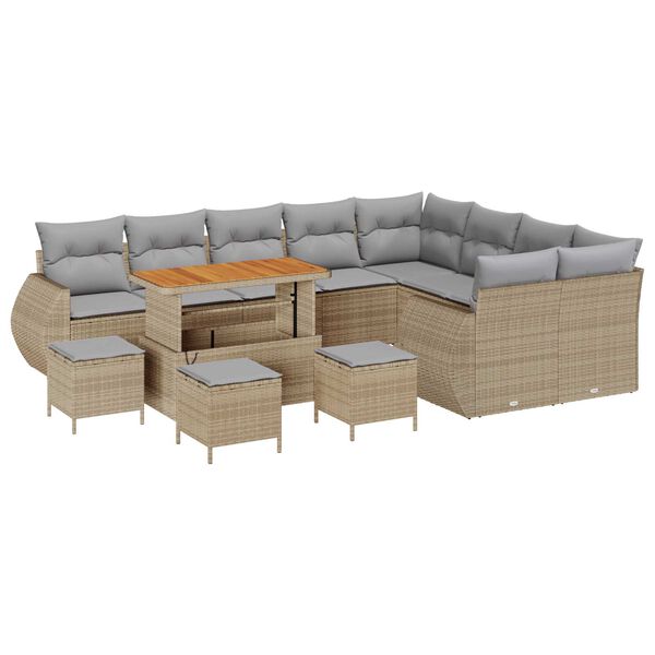 vidaXL Gar&eth;s&oacute;fa sett me&eth; p&uacute;&eth;i 13 pcs Beige og lj&oacute;sgr&aacute;r Poly Rattan