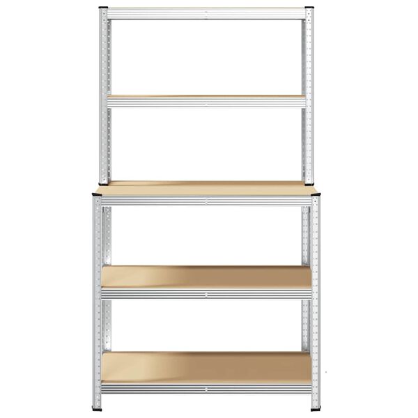 vidaXL 5-laga Vinnubor&eth; me&eth; Hillum Silfur St&aacute;l og Sm&iacute;&eth;avi&eth;i