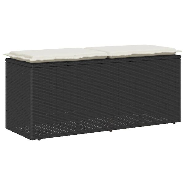 vidaXL garðbekkur með púða Svartur 110x40x44 cm Poly Rattan