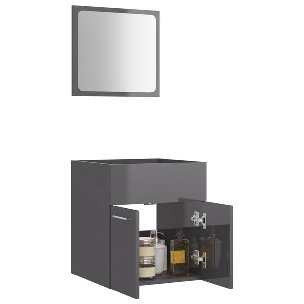 804781 vidaXL 2 Piece Bathroom Furniture Set High Gloss Grey Chipboard