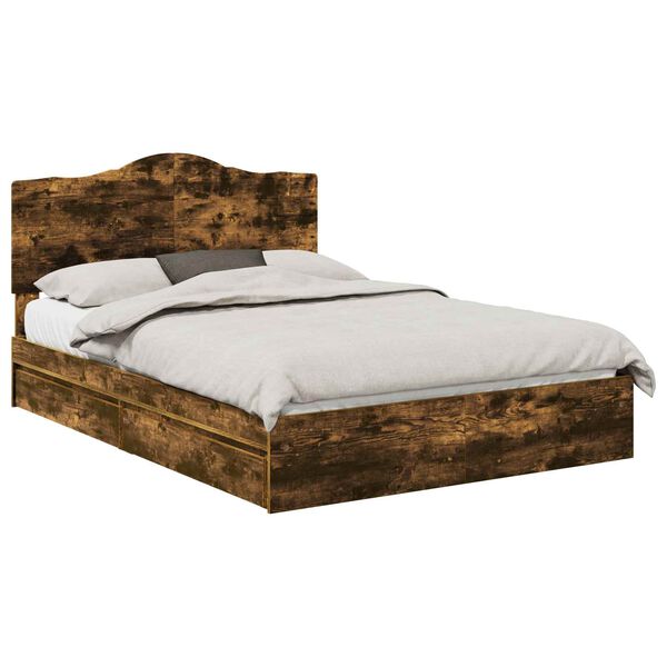 vidaXL Geymslu R&uacute;m me&eth; h&ouml;fu&eth;gafl Rau&eth;-eik 160 x 200 cm Samsettur vi&eth;ur