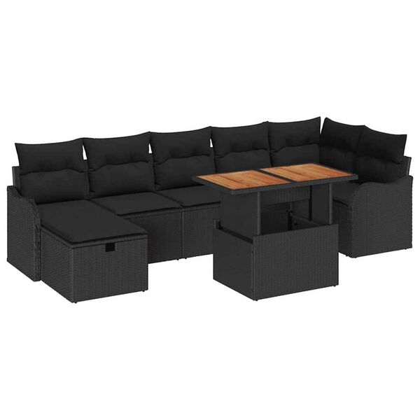 vidaXL Gar&eth;s&oacute;fa sett me&eth; geymslu 8 pcs Svartur Poly rattan