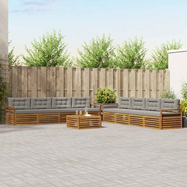 vidaXL &Uacute;ti s&oacute;fasett me&eth; p&uacute;&eth;i 9 pcs N&aacute;tt&uacute;rulegt og Lj&oacute;st Gr&aacute;tt