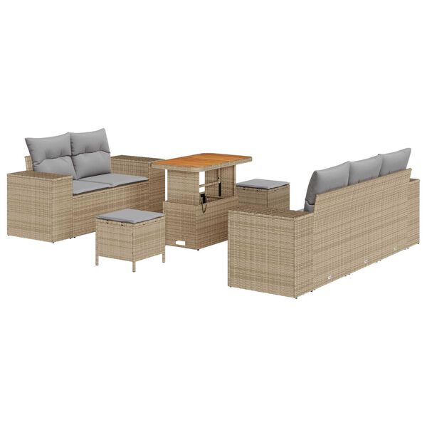 vidaXL Gar&eth;s&oacute;fa sett me&eth; p&uacute;&eth;i 8 pcs Beige og lj&oacute;sgr&aacute;r Poly Rattan
