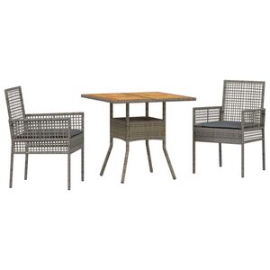 vidaXL Gar&eth;ur bor&eth;sett 3 pcs Gr&aacute;r p&oacute;l&yacute;rattan