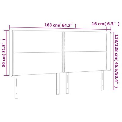 vidaXL Höfðagafl með Eyrum 163x16x118/128 cm Svört Flauel