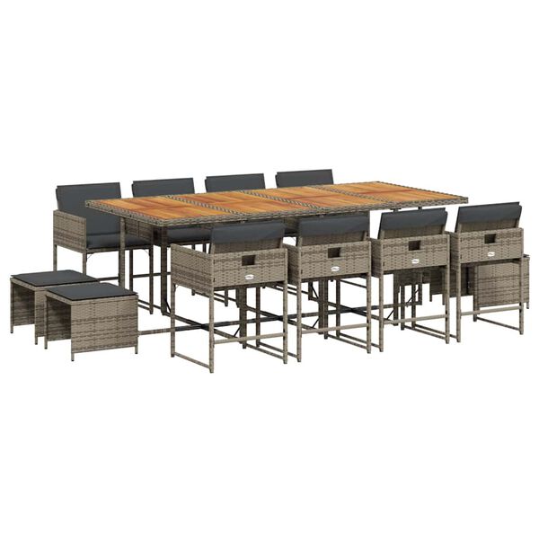 vidaXL 13 Parta Gar&eth;s&oacute;fasett me&eth; Sessum Gr&aacute;tt P&oacute;l&yacute;rattan