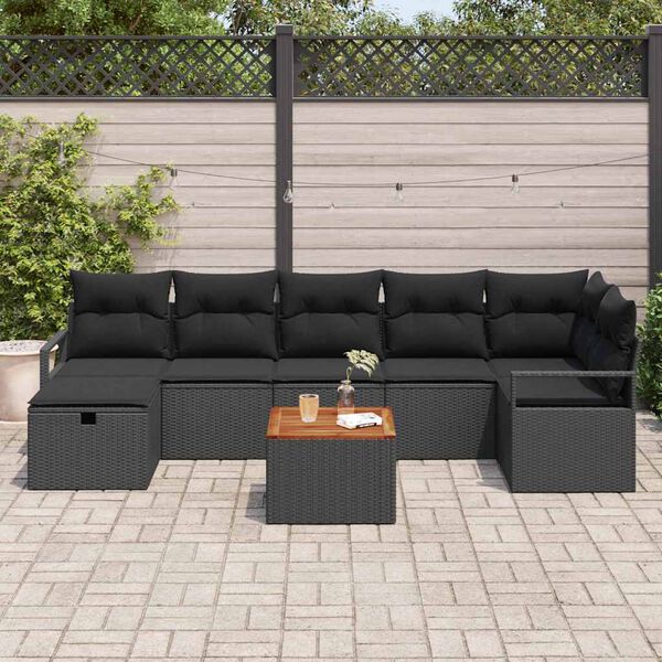 vidaXL Gar&eth;s&oacute;fa sett me&eth; p&uacute;&eth;i me&eth; geymslu 8 pcs Svartur Poly rattan